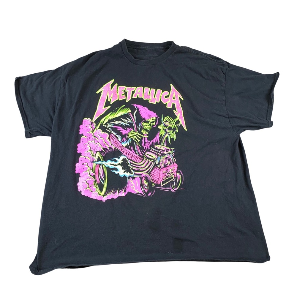 Metallica Mens 2XL Here Comes Revenge Grim Reaper Hot Rod Black Graphic T Shirt